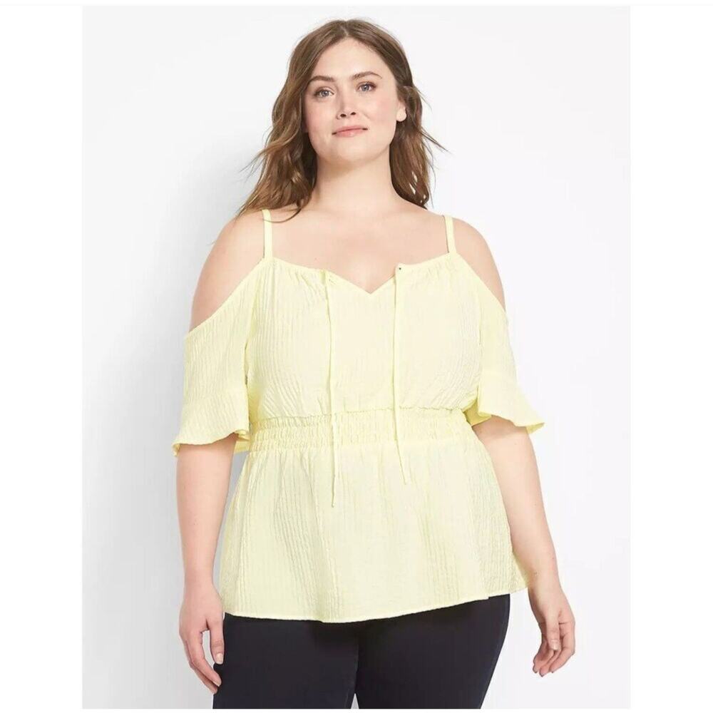 Lane Bryant Women's Yellow Cold Shoulder Short Sleeve Blouse Size 12